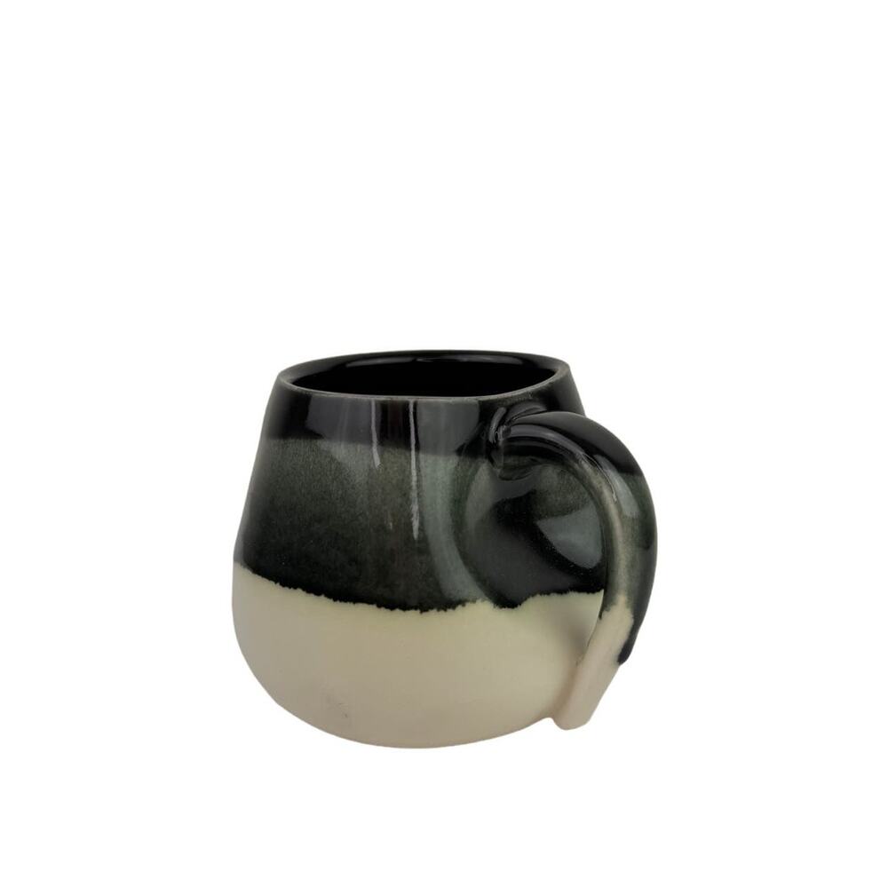 POTTERY BY JULIE MONDRO Black Matte Cream Dimple Mug Handcrafted Coffee Cup